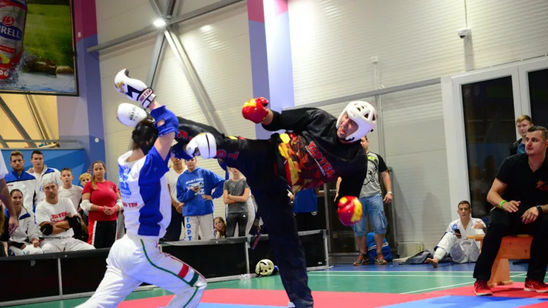 Deux combattants s'affrontent lors d'un match d'arts martiaux